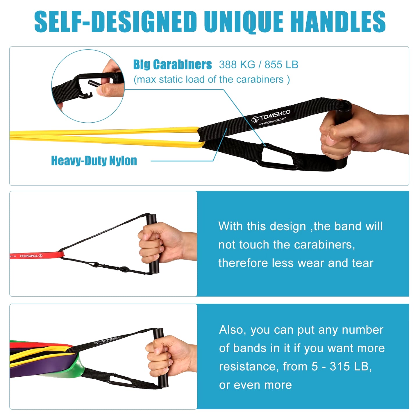 5-Pack Resistance Bands Set with Handles, Door Anchor & Carry Bag