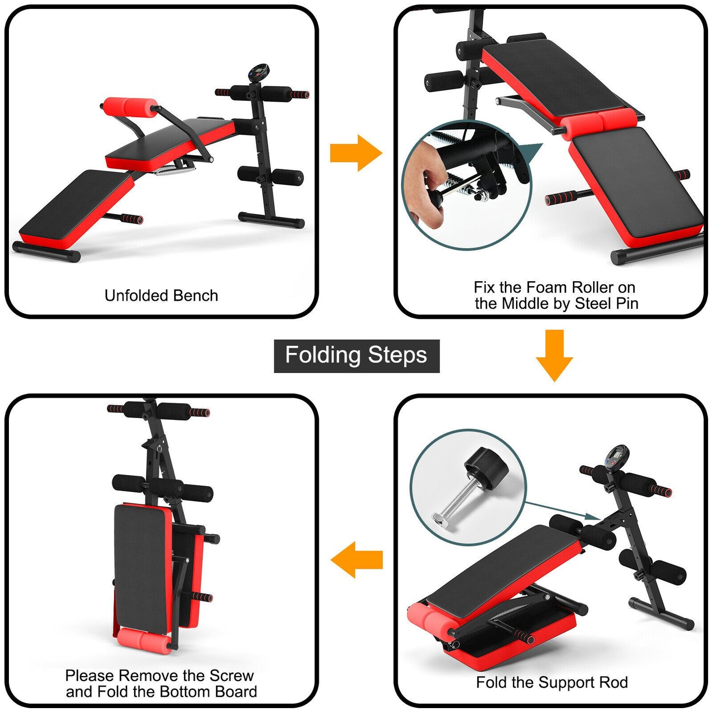 Adjustable Foldable Workout Bench with LCD – Full Body Home Gym