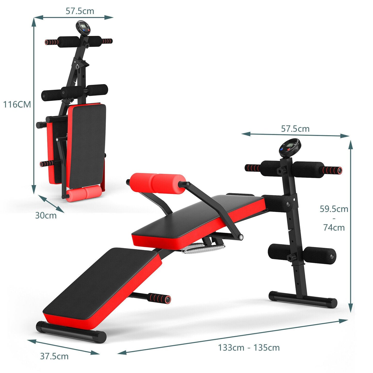 Adjustable Foldable Workout Bench with LCD – Full Body Home Gym
