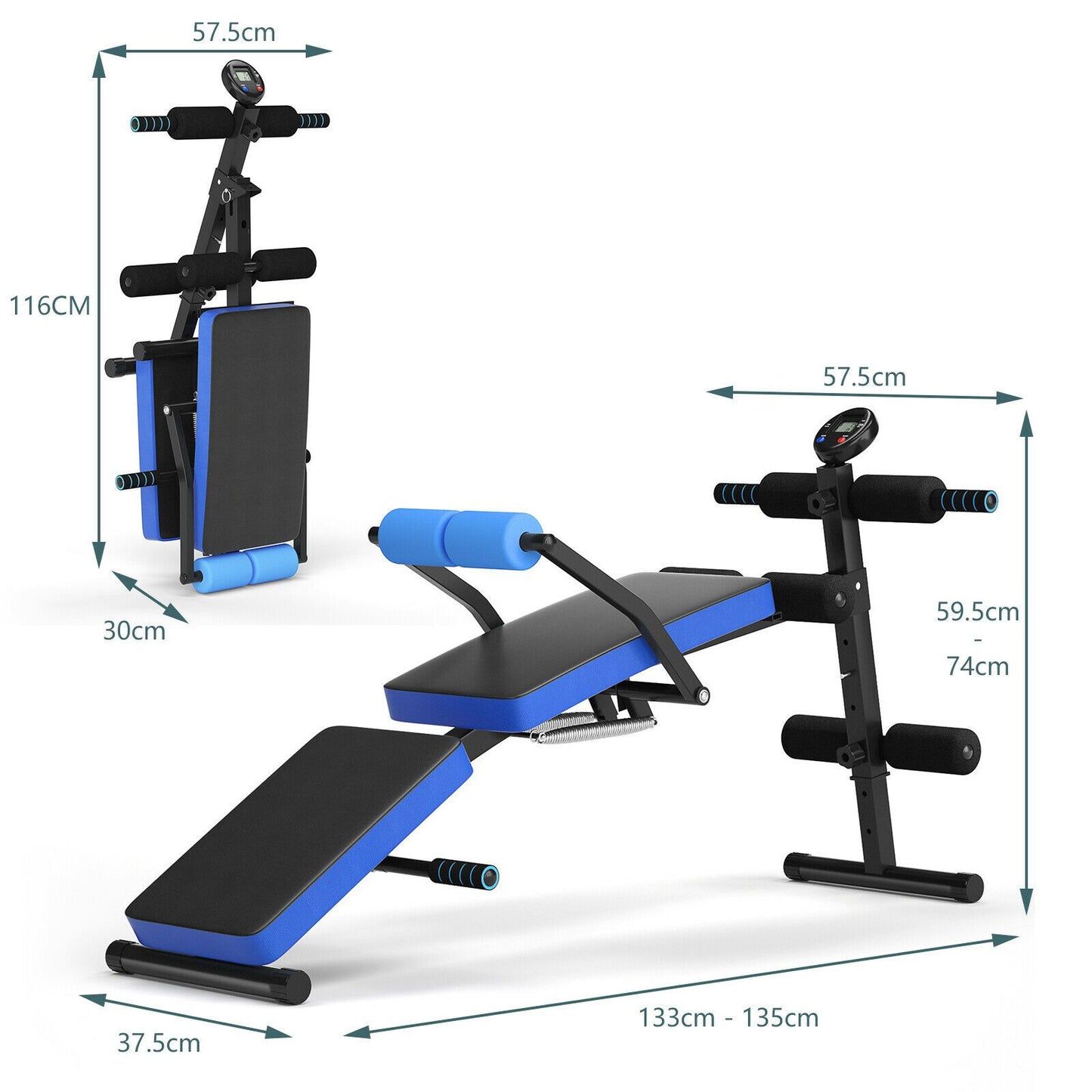 Adjustable Foldable Workout Bench with LCD – Full Body Home Gym