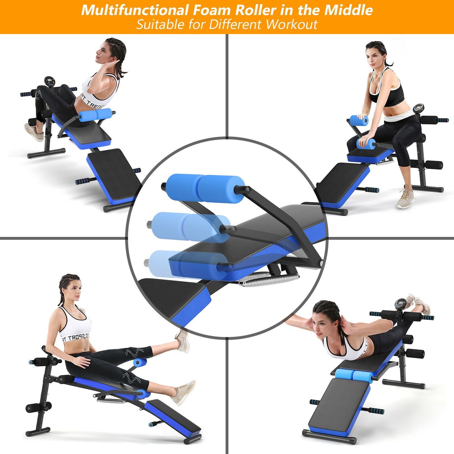 Adjustable Foldable Workout Bench with LCD – Full Body Home Gym
