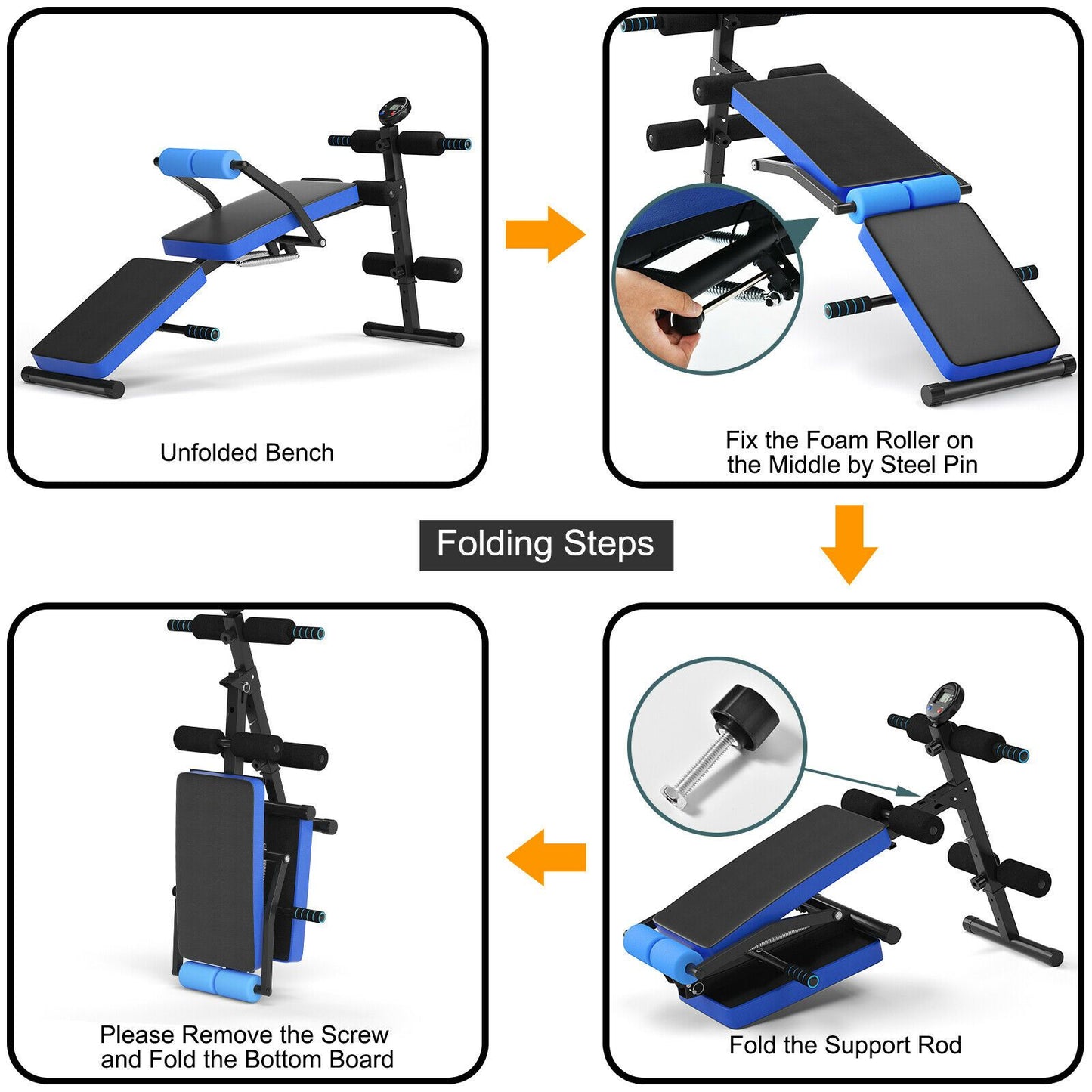 Adjustable Foldable Workout Bench with LCD – Full Body Home Gym