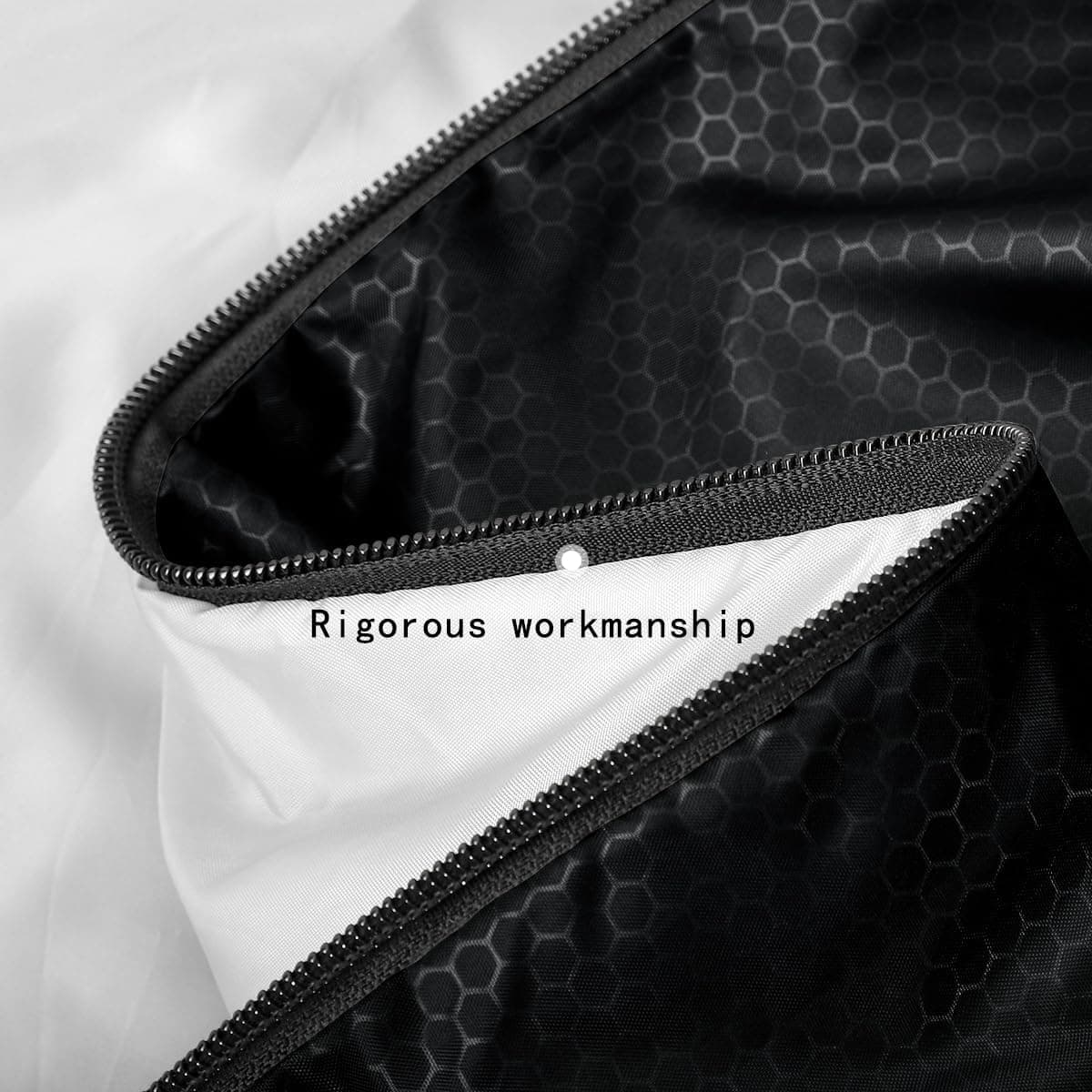 Close-up of the zipper construction and stitching on sleeping bag, showing rugged outdoor-ready workmanship.