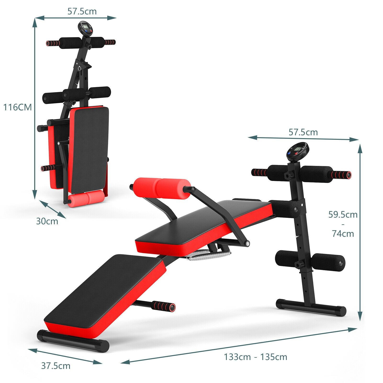 Adjustable Foldable Workout Bench with LCD – Full Body Home Gym