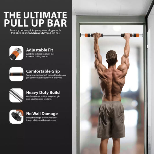 Heavy-duty adjustable pull-up bar with no-drill, no-wall damage design